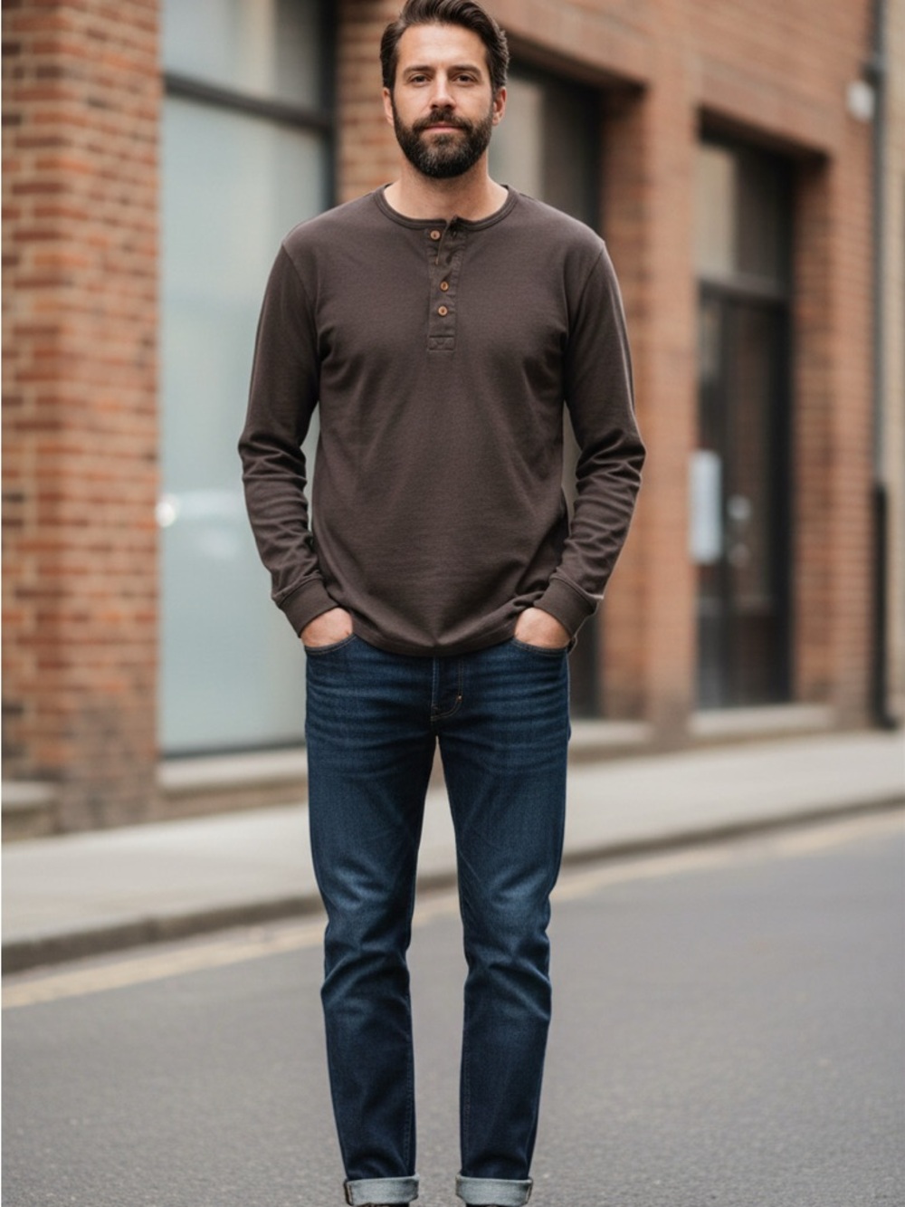 Pendleton Men's Long-Sleeve Henley in Dark Brown